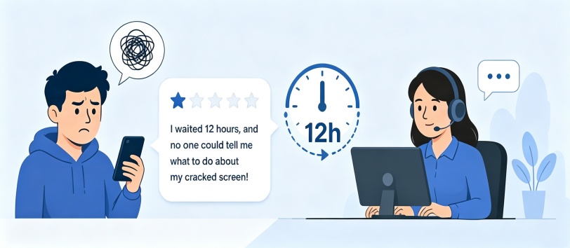 Frustrated customer with damaged electronics contacting 12-hour delayed customer support