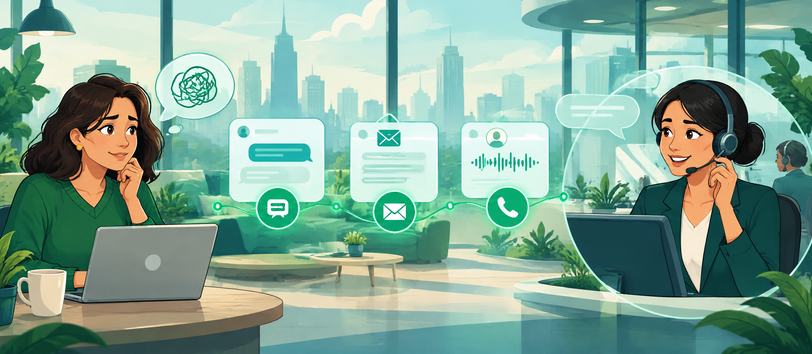Outsourced call center voice support within an omnichannel journey