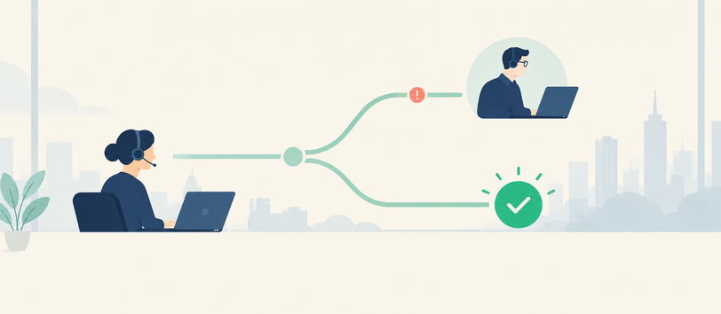 Customer service outsourcing escalation workflow linking agents and internal specialists