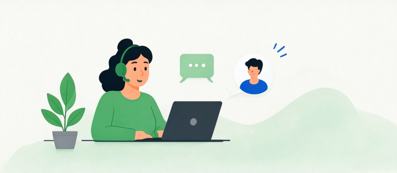 CX outsourcer agent using a laptop for customer support communication and remote assistance