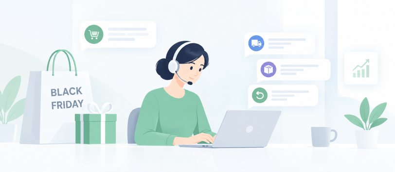 Black Friday customer service agent handling e-commerce orders and customer inquiries.
