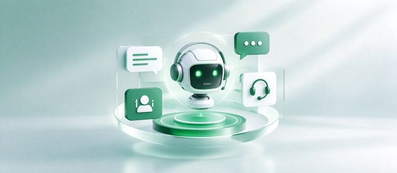 Customer service AI agent and communication icons illustration